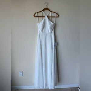 Lulu's White Halter Maxi Dress with Crossback Straps